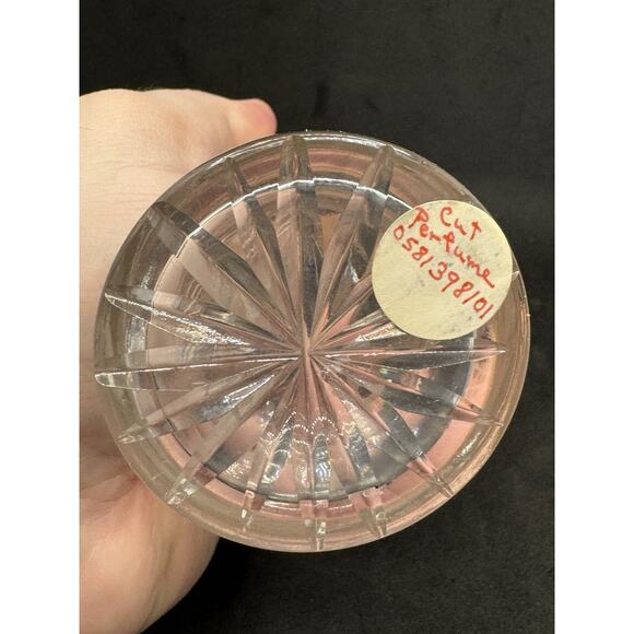 Vintage Ornate Glass Perfume Bottle- Etched Glass Floral Pattern W Cork BEAUTY - Picture 2 of 5